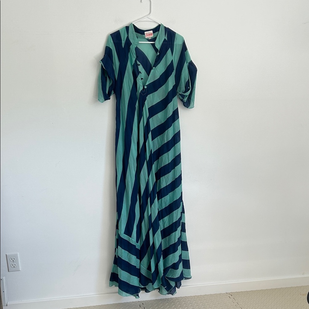 Striped Green and Blue Maxi Dress